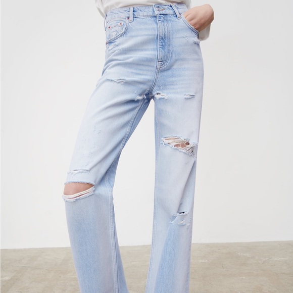 Zara 90s Distressed Wide Leg Jeans - Picture 1 of 7